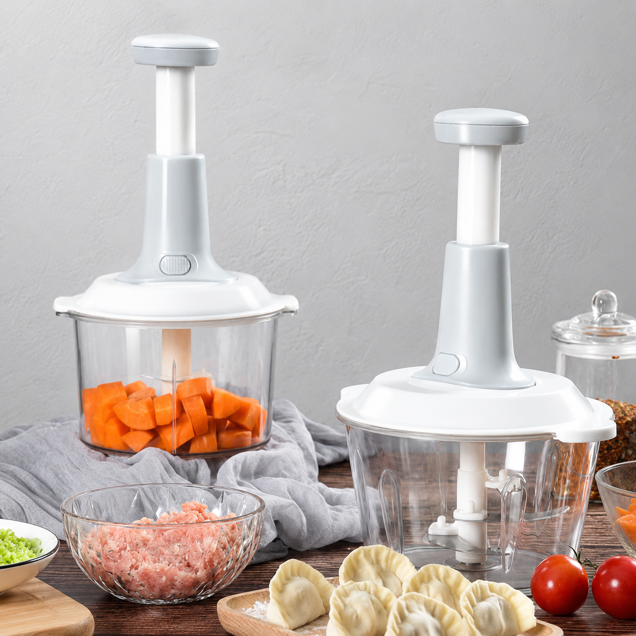 1.5L Hand Press Food Chopper – Manual Vegetable Cutter, Onion Chopper, Garlic Mincer & Multi Purpose Kitchen Food Processor