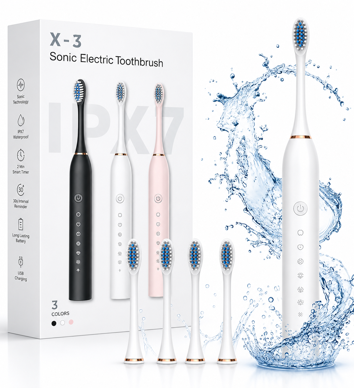 Ultrasonic Sonic Electric Toothbrush USB Charging Rechargeable Total Washable Electronic Whitening Teeth Brush for Oral Care