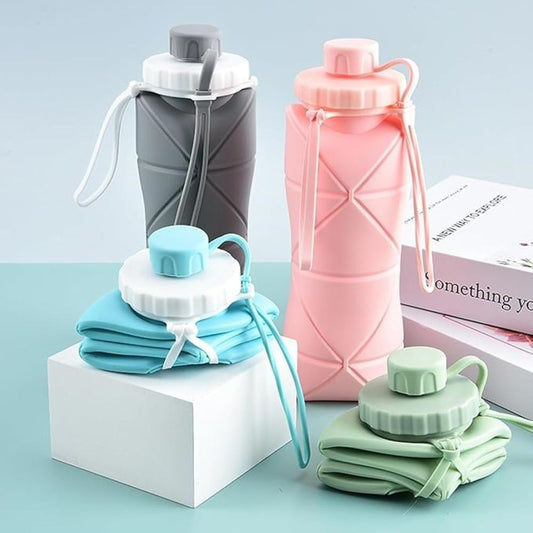 Silicone Folding Bottle | 600ML Silicon Foldable Bottle | Smart Travel Bottle Collapsible Design (Random Color)