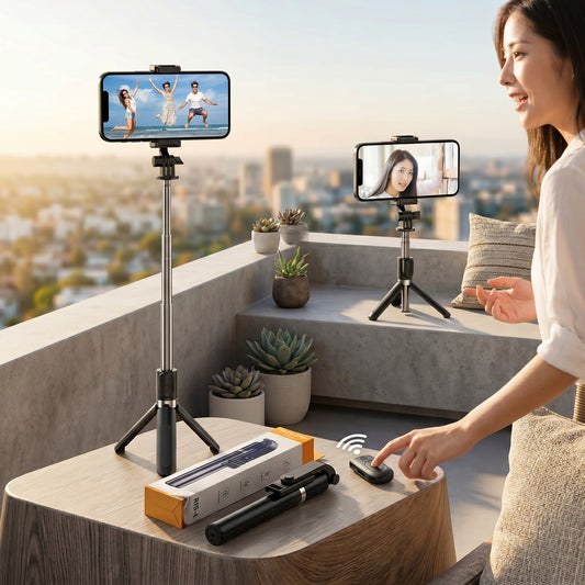 4-in-1 Bluetooth Selfie Stick Tripod with LED Fill Light & Wireless Remote | Extendable Phone Holder for iPhone & Android