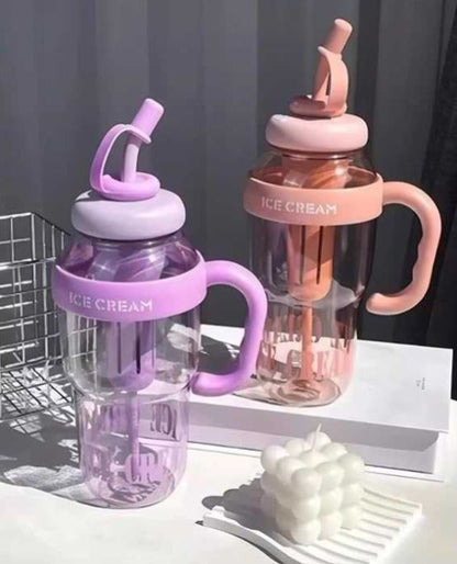 1400ml Ice Cream Water Bottle with Straw Kawaii Jumbo Smoothie, Milkshake & Cold Drink Tumbler