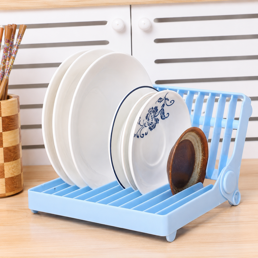 Small Kitchen Foldable Dish Plate Drying Rack | Multipurpose Space Saving Storage Organizer Plastic Rack (Random color)