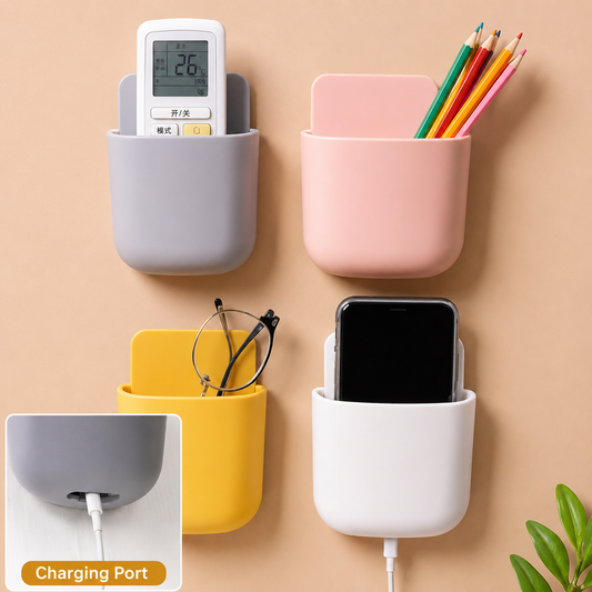U Shape Wall Mounted Mobile & Remote Holder | Self Adhesive Phone Charging Stand | Multifunction Remote Control Storage Box | Toothbrush & Plug Organizer for Home (Random Color)