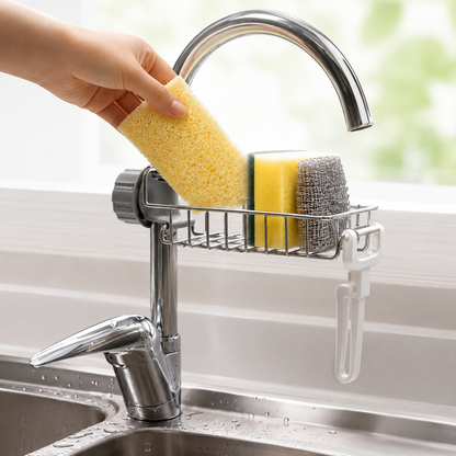 Stainless Steel Adjusting Multifunctional Kitchen Faucet Sponge Holder Durable And Convenient Storage Solution For Everyday Use