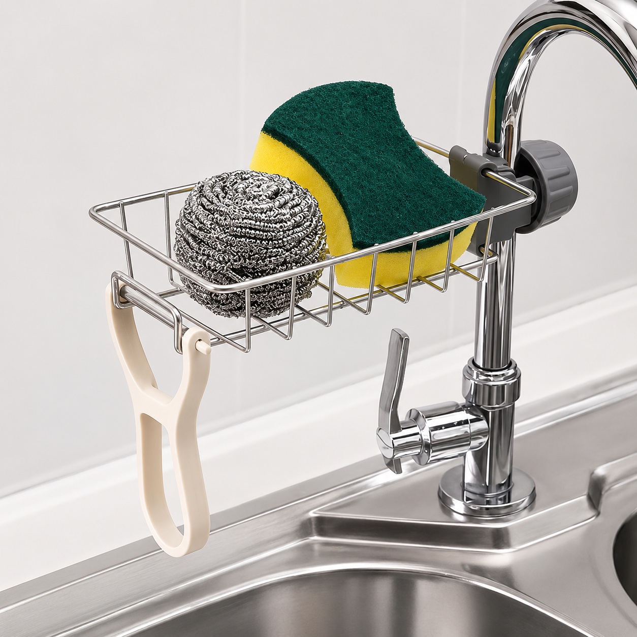 Stainless Steel Adjusting Multifunctional Kitchen Faucet Sponge Holder Durable And Convenient Storage Solution For Everyday Use