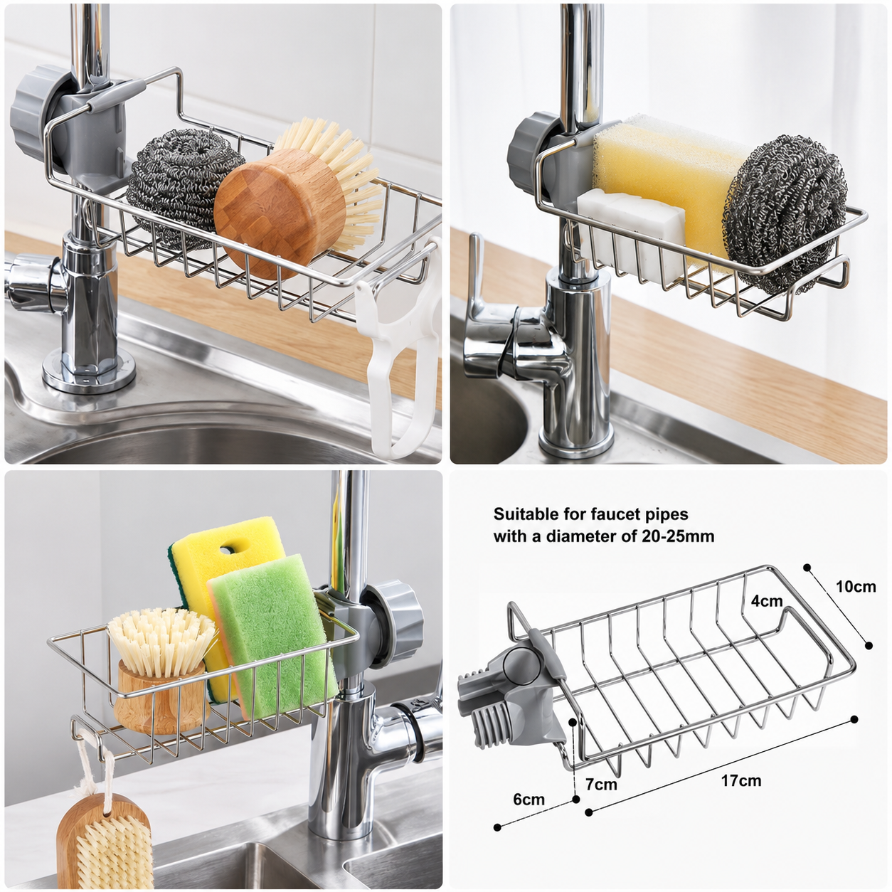 Stainless Steel Adjusting Multifunctional Kitchen Faucet Sponge Holder Durable And Convenient Storage Solution For Everyday Use