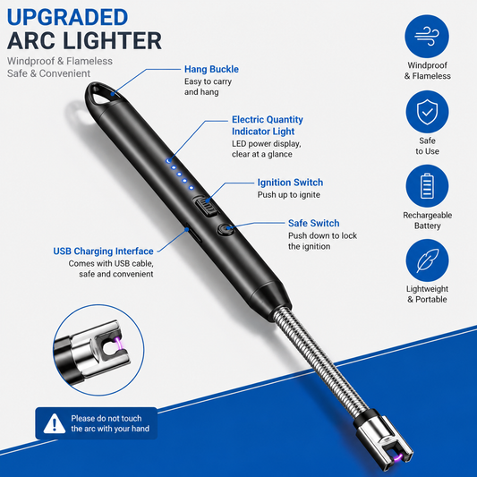 Rechargeable USB Electric Candle Lighter – Windproof Flameless Plasma Arc Lighter with 360° Flexible Long Neck
