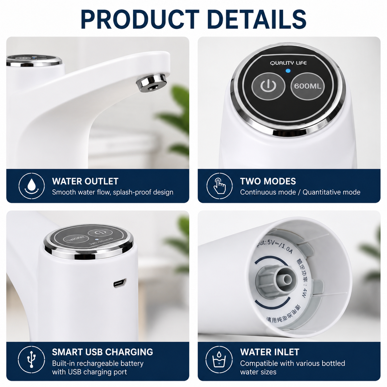 Mclassic MD-03 Touch Intelligent Electric Water Pump – Rechargeable Automatic Dispenser For Bottled Water With One-Touch Operation (Random Color)