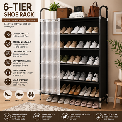 6 Layer Dustproof Indoor Shoe Rack - Home Accessory Designed For Footwear Storage And Organization Routine