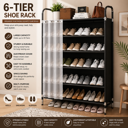 6 Layer Dustproof Indoor Shoe Rack - Home Accessory Designed For Footwear Storage And Organization Routine