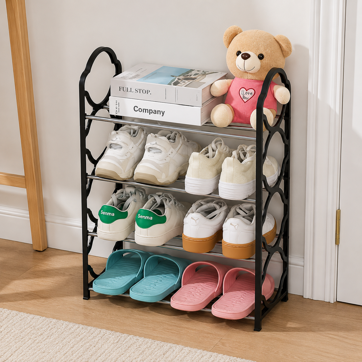 4-Tier Shoe Rack with Dustproof Cover | Space Saving Shoe Organizer | Portable Shoe Storage Cabinet | Metal & Plastic Shoe Stand for Home