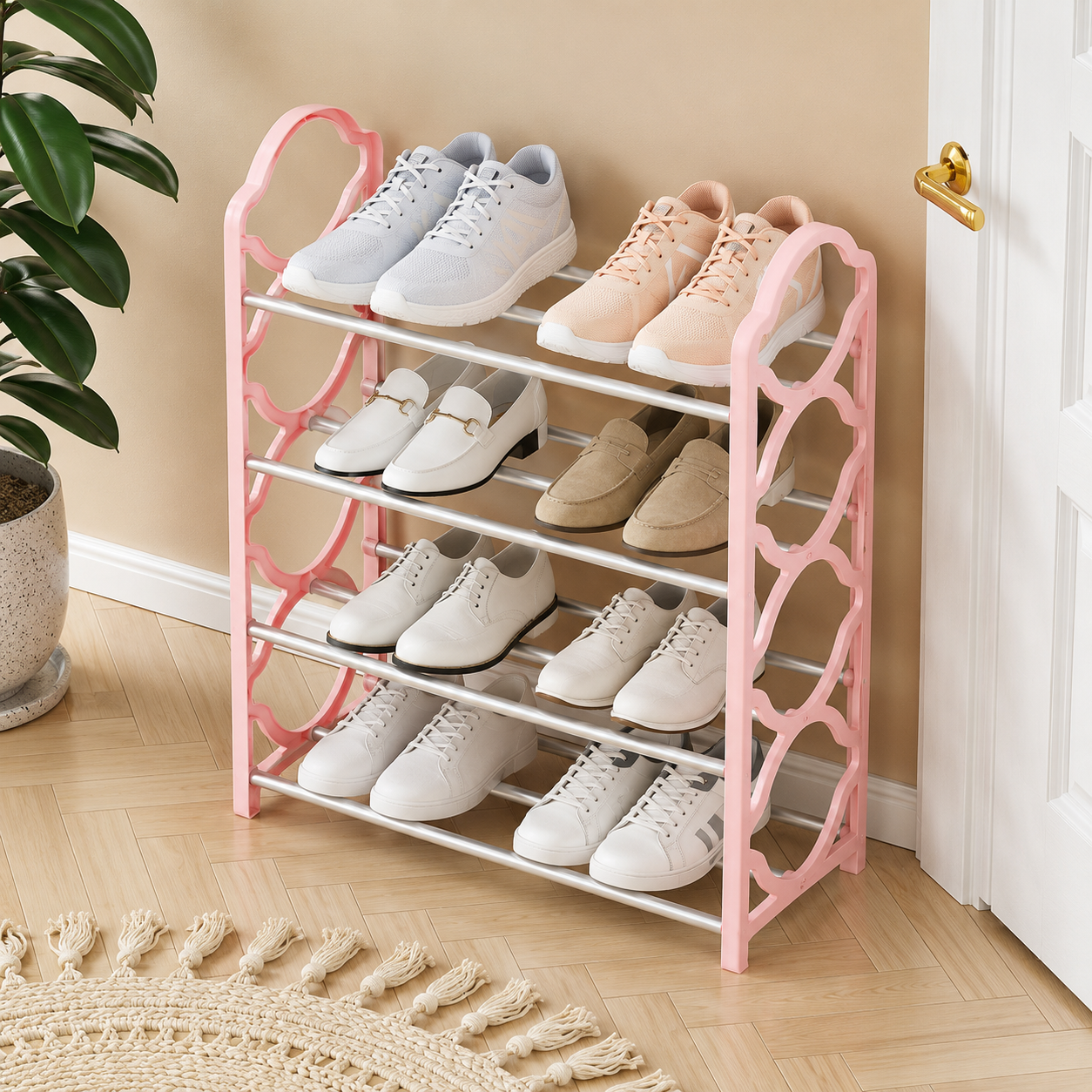 4-Tier Shoe Rack with Dustproof Cover | Space Saving Shoe Organizer | Portable Shoe Storage Cabinet | Metal & Plastic Shoe Stand for Home