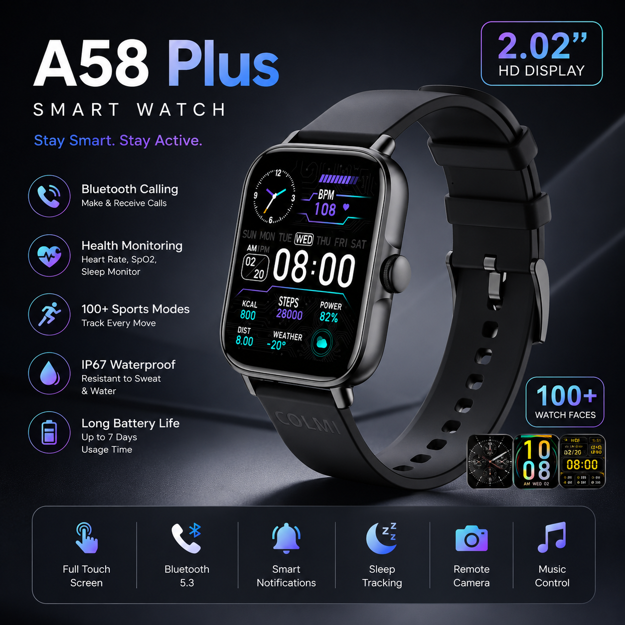 A58 Plus 6 in 1 - Smartwatch For Women | Best Quality Smart Watch For Girls | Perfect For Gift - Random Color