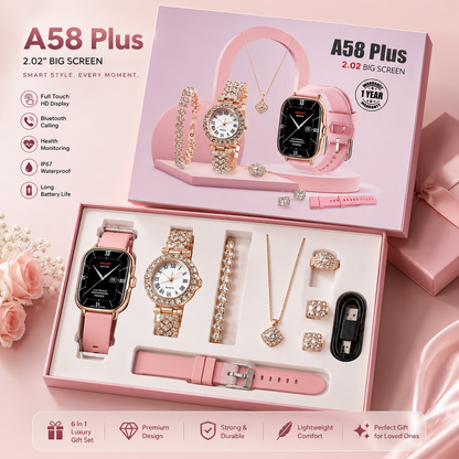 A58 Plus 6 in 1 - Smartwatch For Women | Best Quality Smart Watch For Girls | Perfect For Gift - Random Color