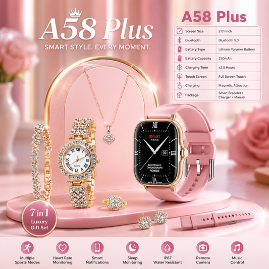 A58 Plus 6 in 1 - Smartwatch For Women | Best Quality Smart Watch For Girls | Perfect For Gift - Random Color