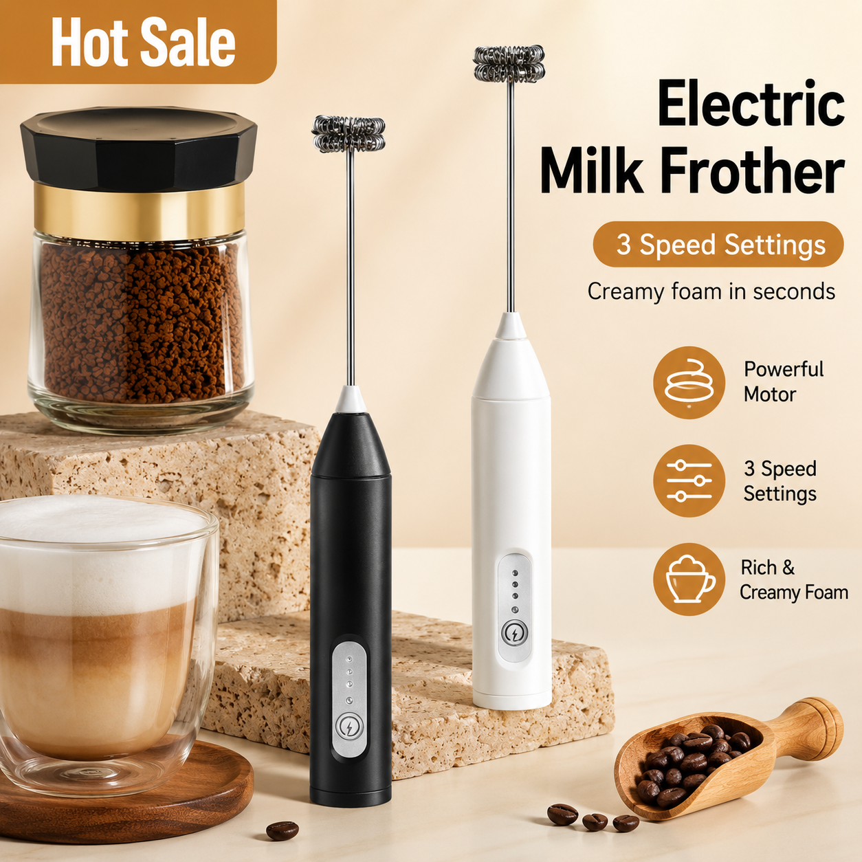 Wireless USB Milk Frother Handheld Electric Coffee Mixer Foam Maker for Cappuccino, Latte & Hot Chocolate