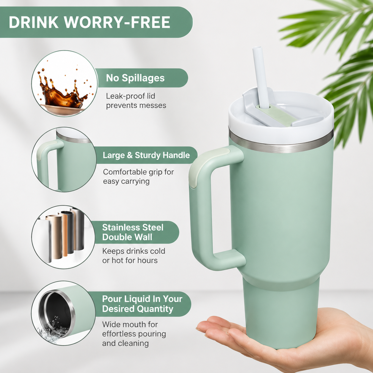 Stanley 40oz Tumbler Flip Straw Lid Replacement Leak Resistant Reusable Straw Cap