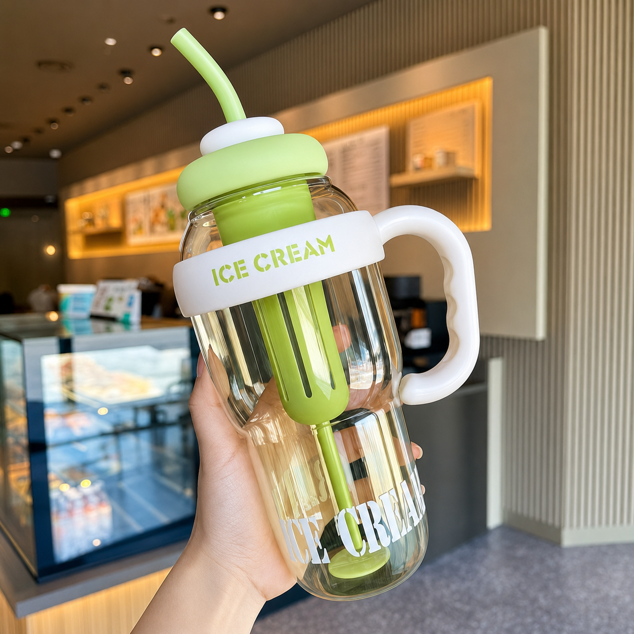 1400ml Ice Cream Water Bottle with Straw Kawaii Jumbo Smoothie, Milkshake & Cold Drink Tumbler