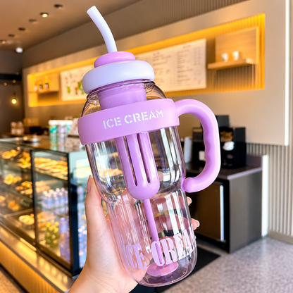 1400ml Ice Cream Water Bottle with Straw Kawaii Jumbo Smoothie, Milkshake & Cold Drink Tumbler