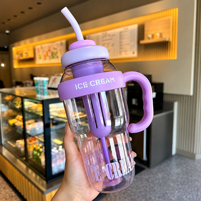 1400ml Ice Cream Water Bottle with Straw Kawaii Jumbo Smoothie, Milkshake & Cold Drink Tumbler