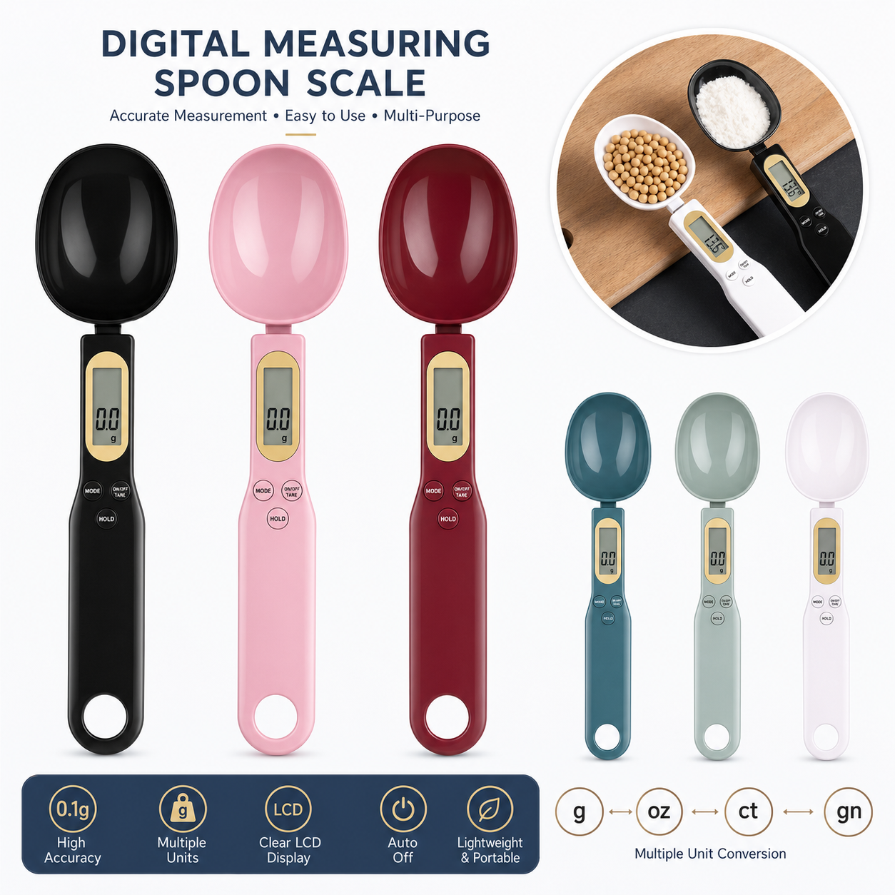 Digital Measuring Spoon Scale High Precision Electronic Kitchen Food Scale 500g/0.1g for Cooking, Baking & Coffee