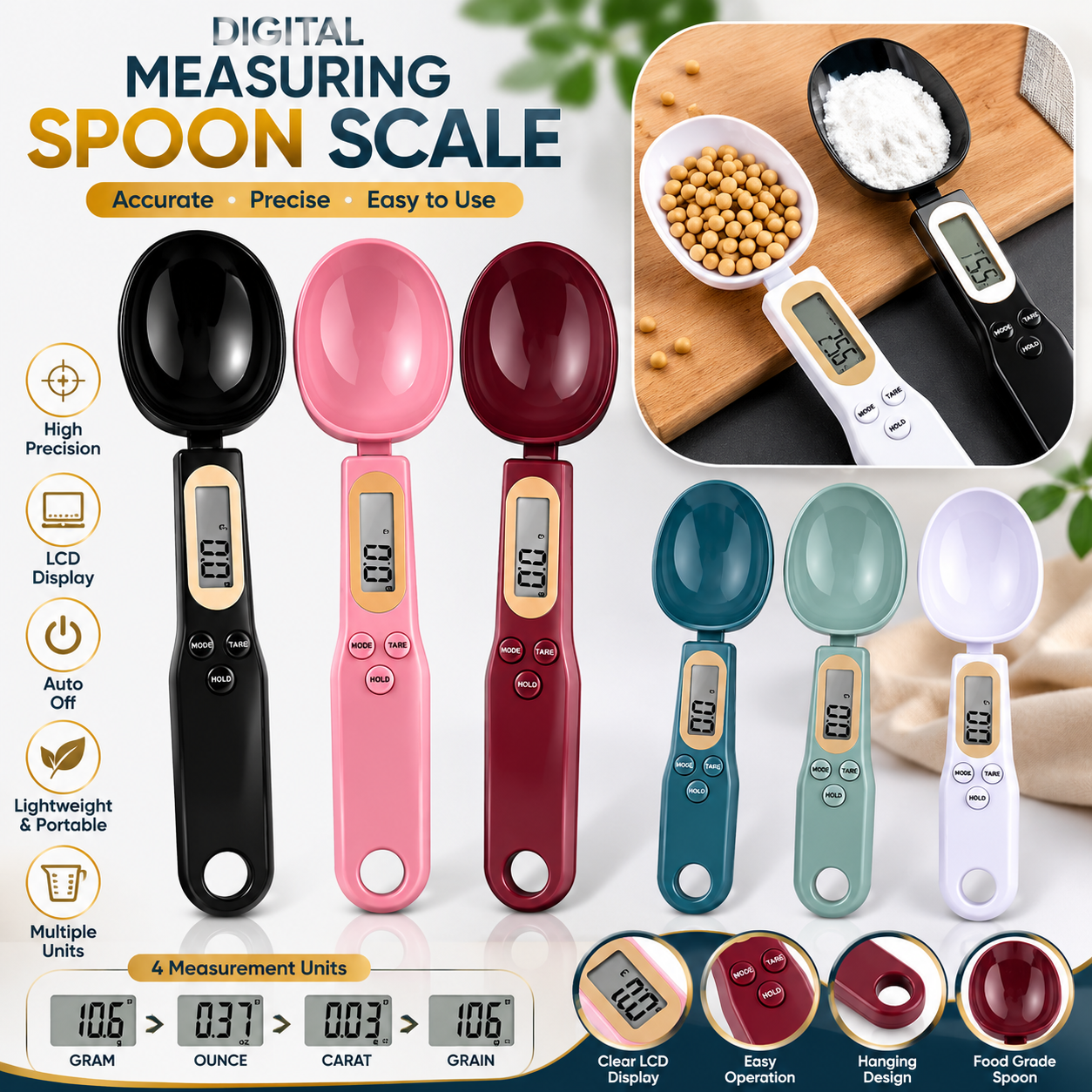 Digital Measuring Spoon Scale High Precision Electronic Kitchen Food Scale 500g/0.1g for Cooking, Baking & Coffee