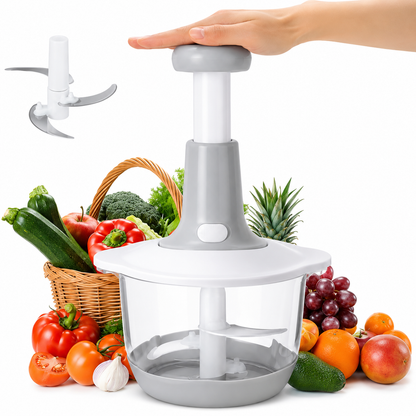 1.5L Hand Press Food Chopper – Manual Vegetable Cutter, Onion Chopper, Garlic Mincer & Multi Purpose Kitchen Food Processor
