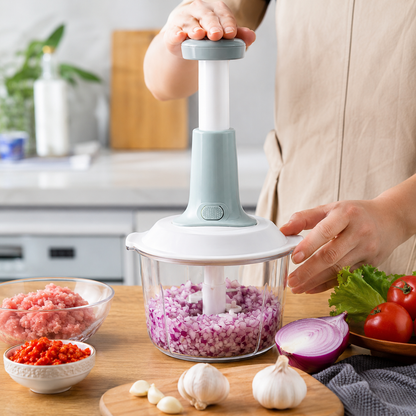 1.5L Hand Press Food Chopper – Manual Vegetable Cutter, Onion Chopper, Garlic Mincer & Multi Purpose Kitchen Food Processor