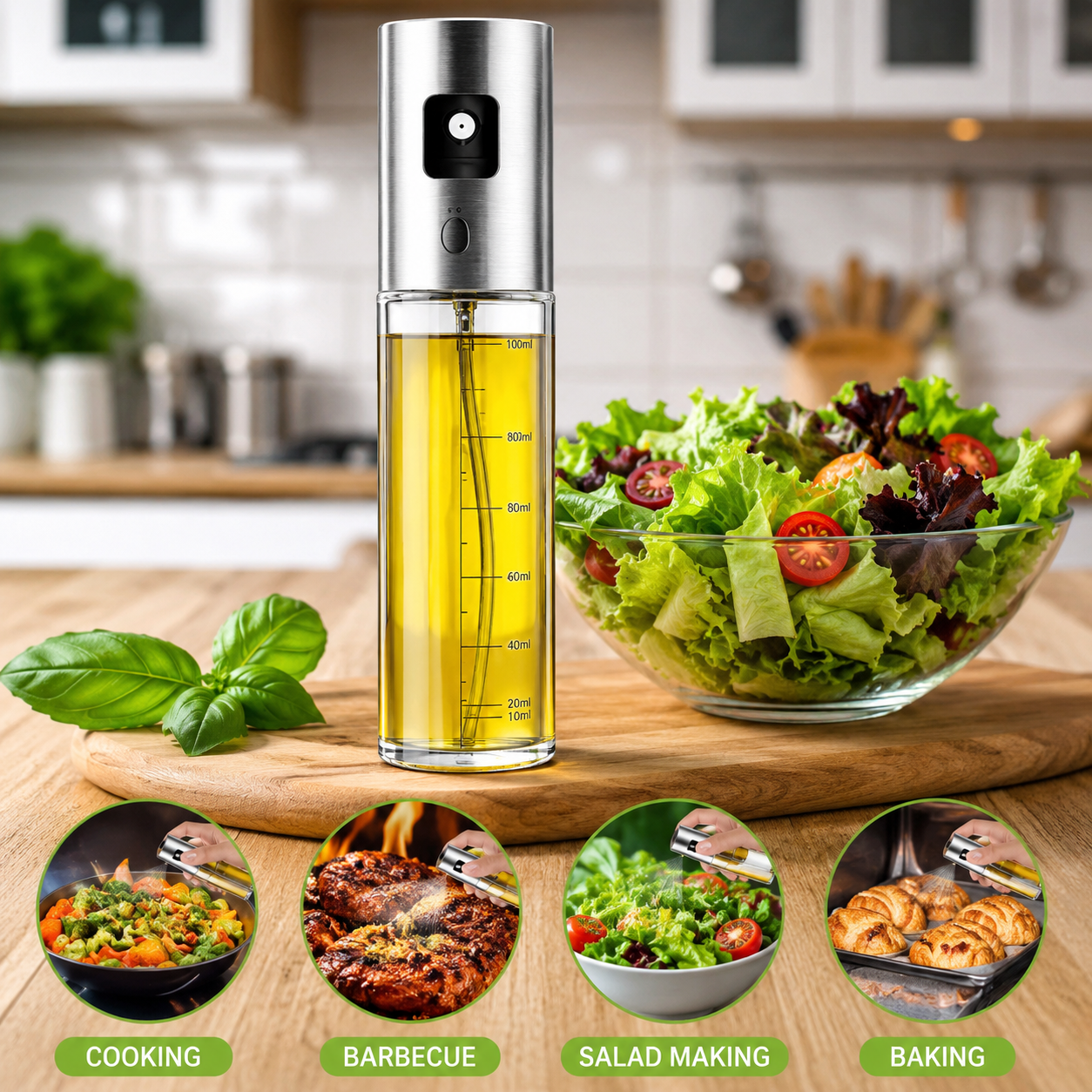 100ml Oil Spray Bottle Refillable Olive Oil Sprayer for Cooking, Air Fryer, BBQ, Salad & Kitchen Use