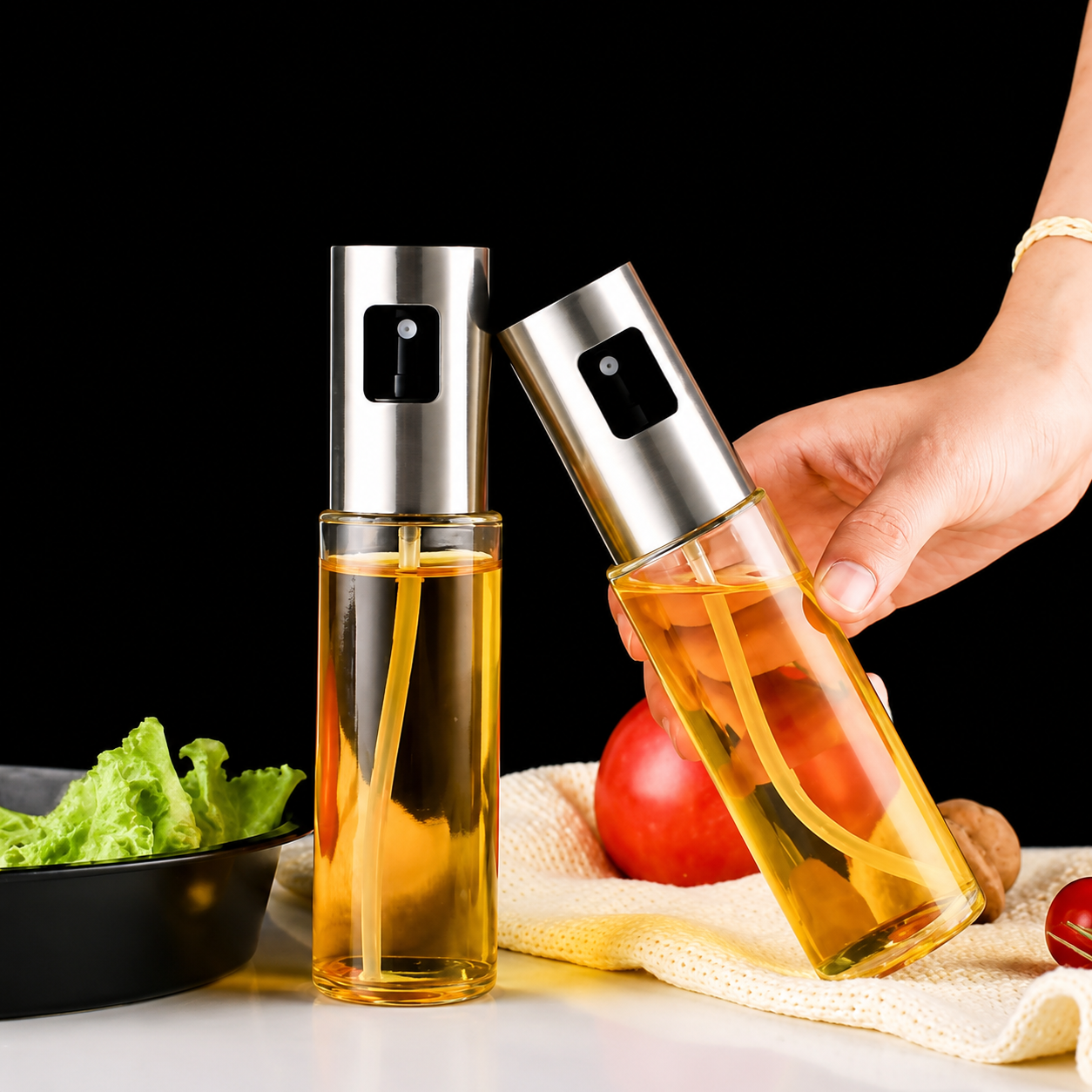 100ml Oil Spray Bottle Refillable Olive Oil Sprayer for Cooking, Air Fryer, BBQ, Salad & Kitchen Use