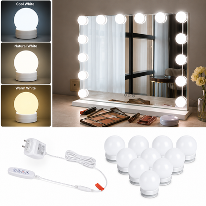 3 Color Modes Vanity Lights with 10 LED Bulbs Hollywood Style Dimmable Makeup Mirror Lights, USB Powered Bathroom & Dressing Table Lighting Kit
