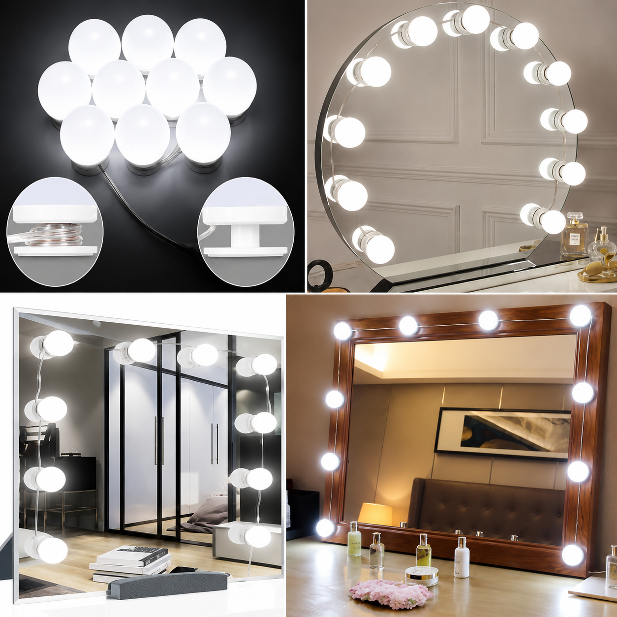 3 Color Modes Vanity Lights with 10 LED Bulbs Hollywood Style Dimmable Makeup Mirror Lights, USB Powered Bathroom & Dressing Table Lighting Kit