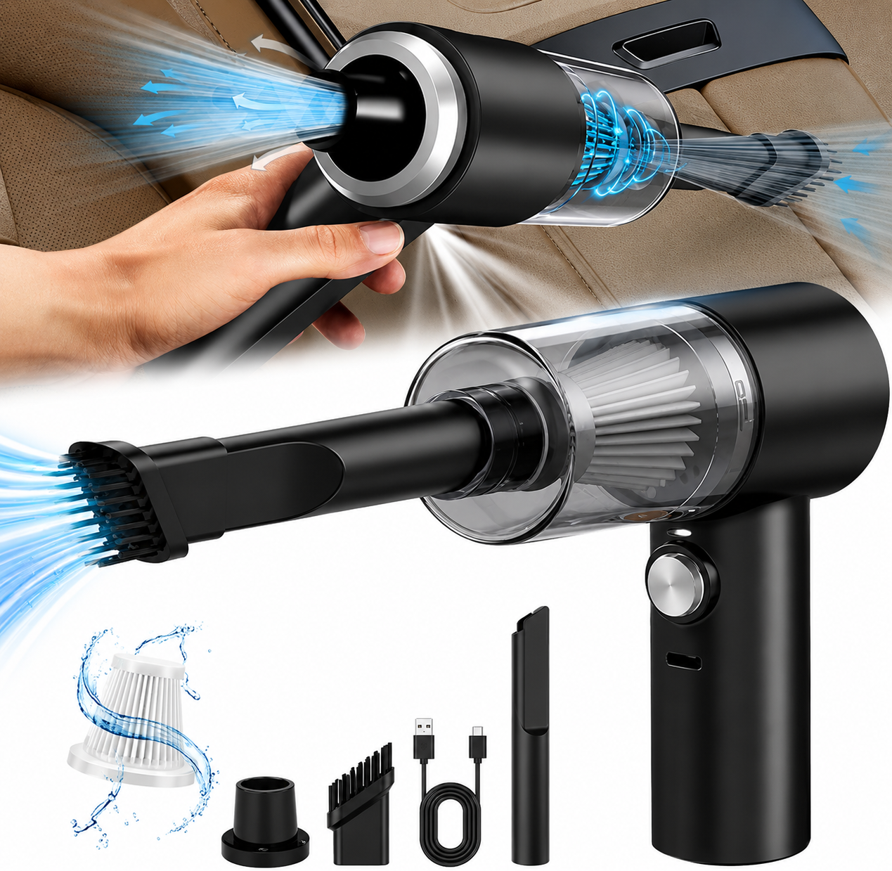 3 in 1 Cordless Vacuum Cleaner Portable Handheld Car Vacuum, Air Duster & Blower with Powerful Suction, USB Rechargeable