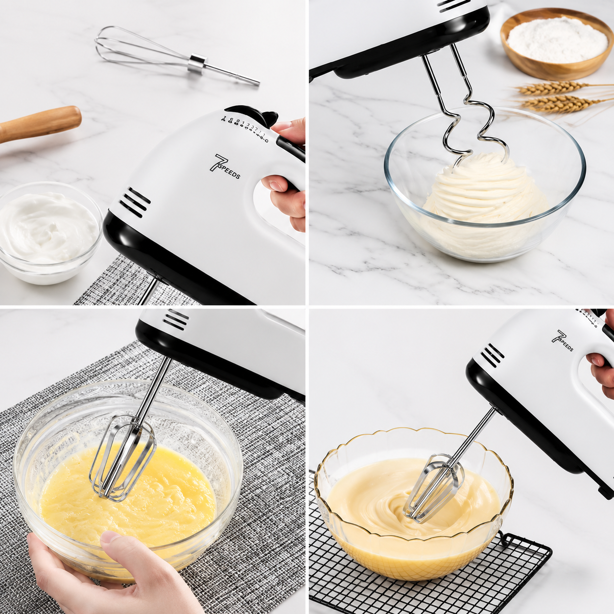 7 Speed Electric Hand Mixer Portable Kitchen Egg Beater, Dough Mixer & Baking Whisk for Cakes, Cream & Batter