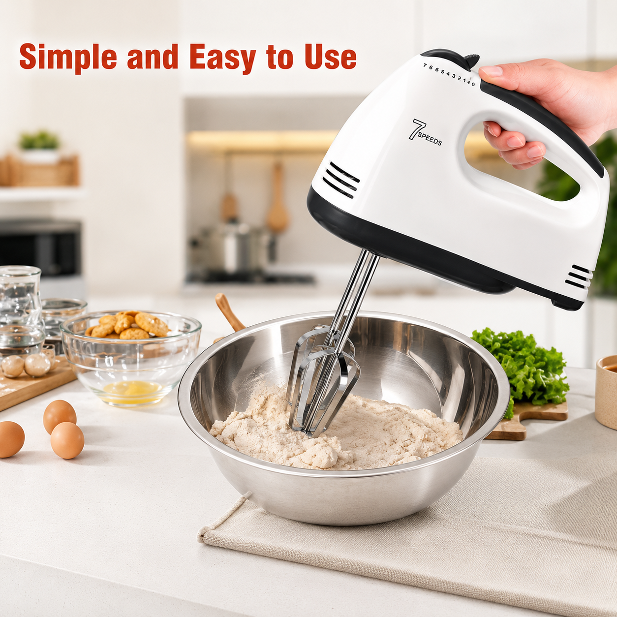 7 Speed Electric Hand Mixer Portable Kitchen Egg Beater, Dough Mixer & Baking Whisk for Cakes, Cream & Batter