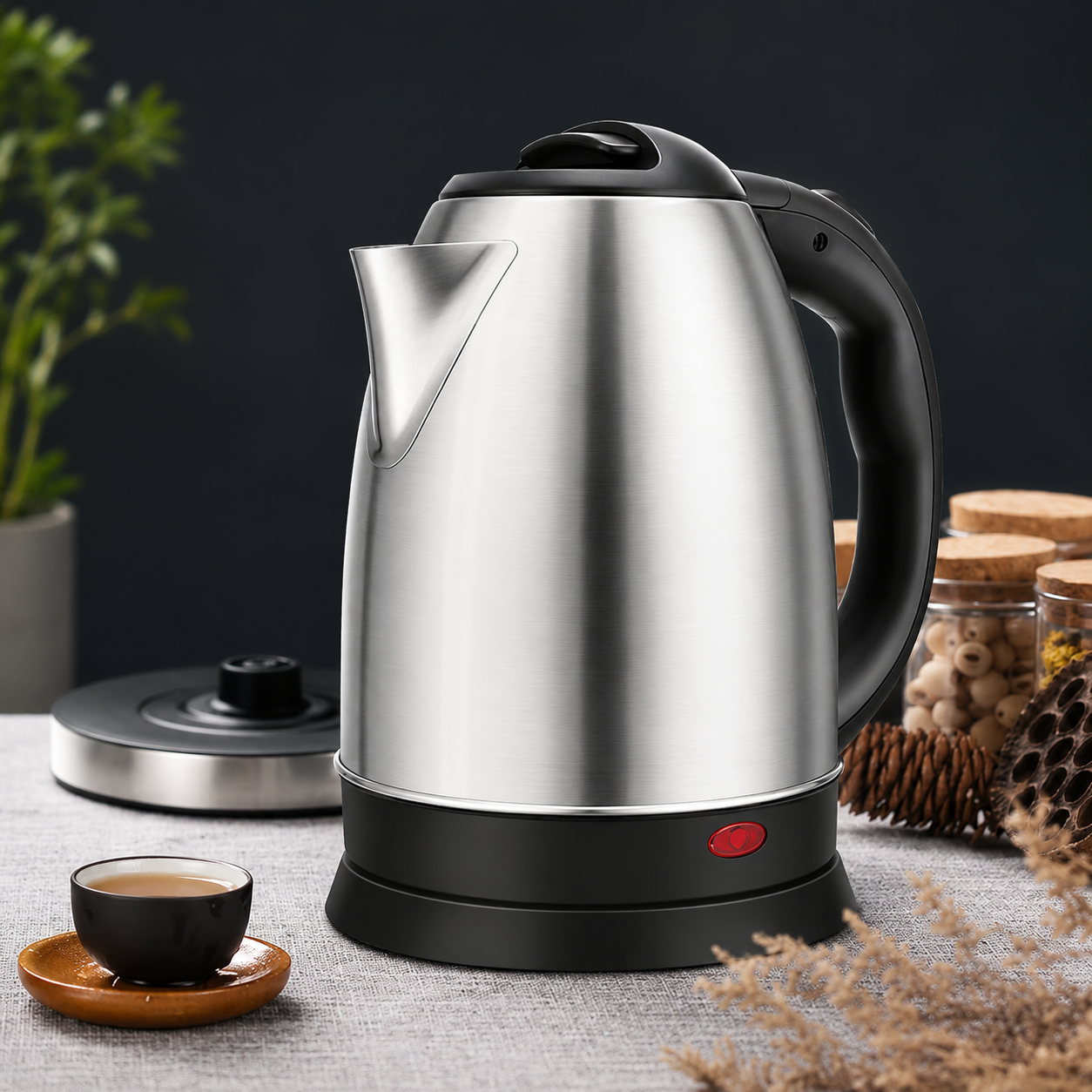 stainless steel electric kettle Silver gray Base Separation Desion Rust resistant Durable for Home Office During Travel