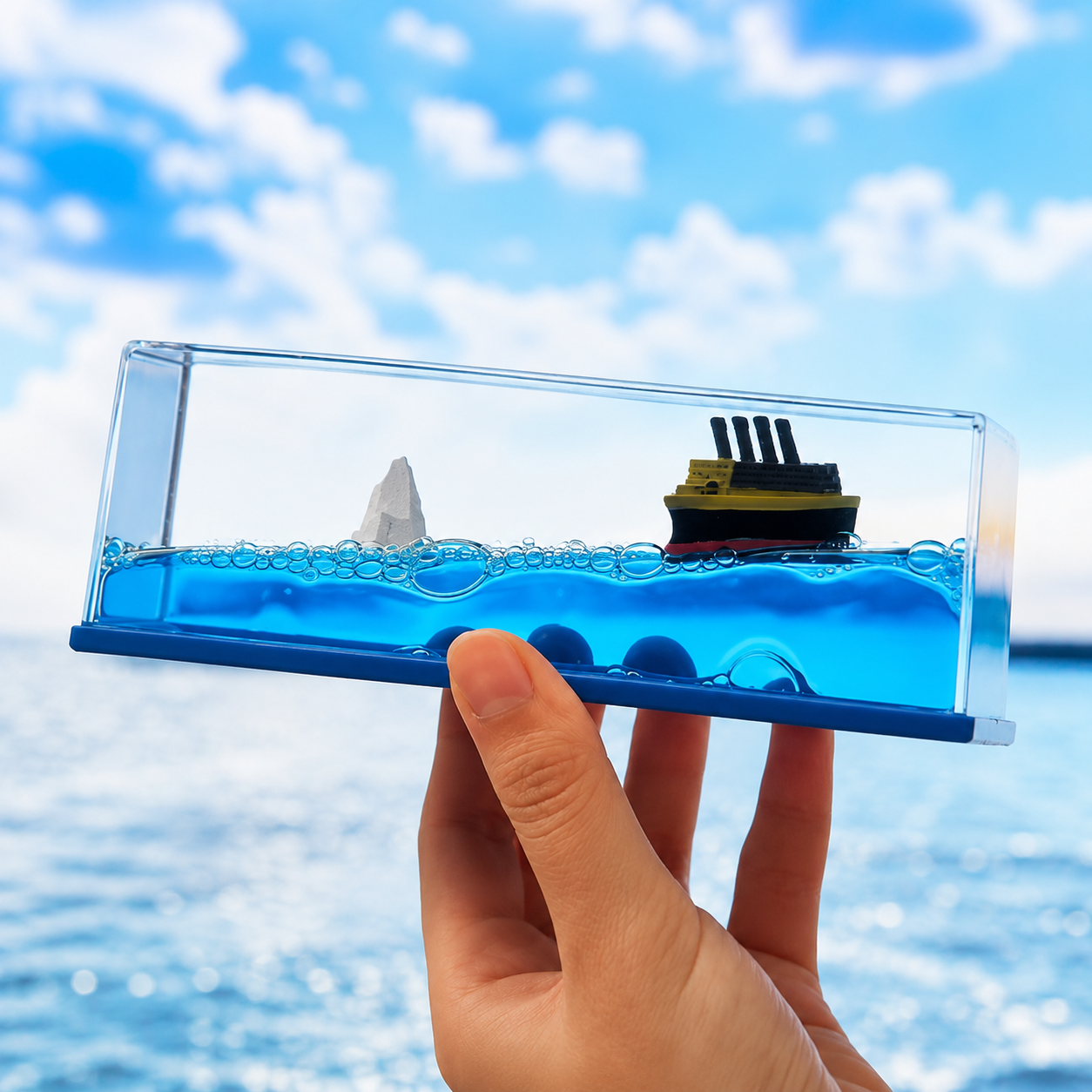 Titanic Cruise Ship Fluid Drift Bottle Unsinkable Floating Ship Liquid Wave Decor, Desktop Stress Relief Toy, Home & Office Decoration Gift