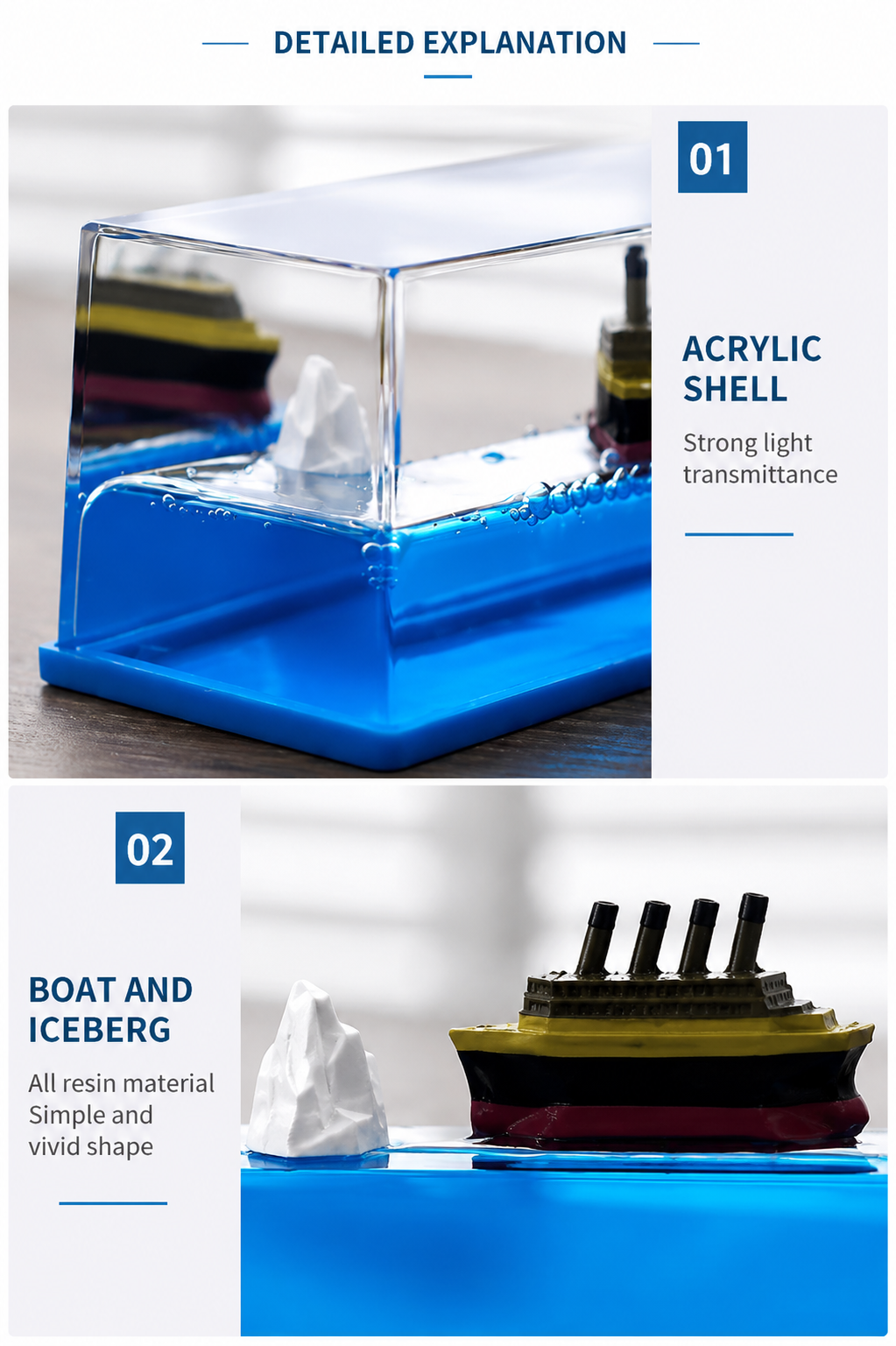 Titanic Cruise Ship Fluid Drift Bottle Unsinkable Floating Ship Liquid Wave Decor, Desktop Stress Relief Toy, Home & Office Decoration Gift