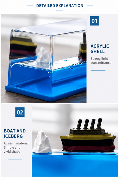 Titanic Cruise Ship Fluid Drift Bottle Unsinkable Floating Ship Liquid Wave Decor, Desktop Stress Relief Toy, Home & Office Decoration Gift