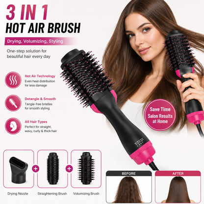 Hair Dryer Brush 3-in-1 Hot Air Brush Hair Styling Machine Brush for Women Fast Drying Styling Straightening Curling