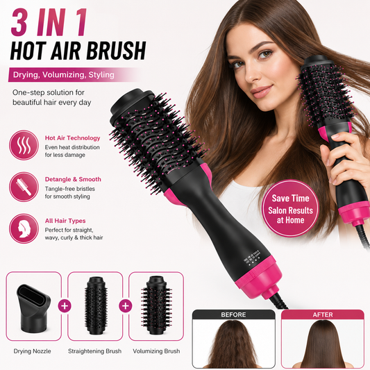 Hair Dryer Brush 3-in-1 Hot Air Brush Hair Styling Machine Brush for Women Fast Drying Styling Straightening Curling