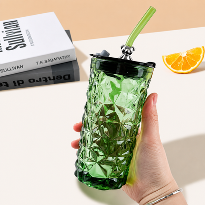 450ml Glass Mason Jar Tumbler with Straw & Silver Bear Lid Cute Drinking Cup for Iced Coffee, Bubble Tea, Juice & Smoothies