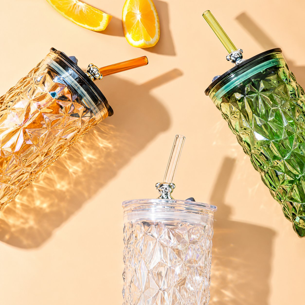 450ml Glass Mason Jar Tumbler with Straw & Silver Bear Lid Cute Drinking Cup for Iced Coffee, Bubble Tea, Juice & Smoothies