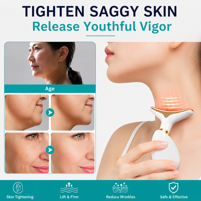 LED Photon Therapy Neck & Face Massager EMS Skin Tightening Device for Face Lifting, Wrinkle Reduction & Anti-Aging Skincare