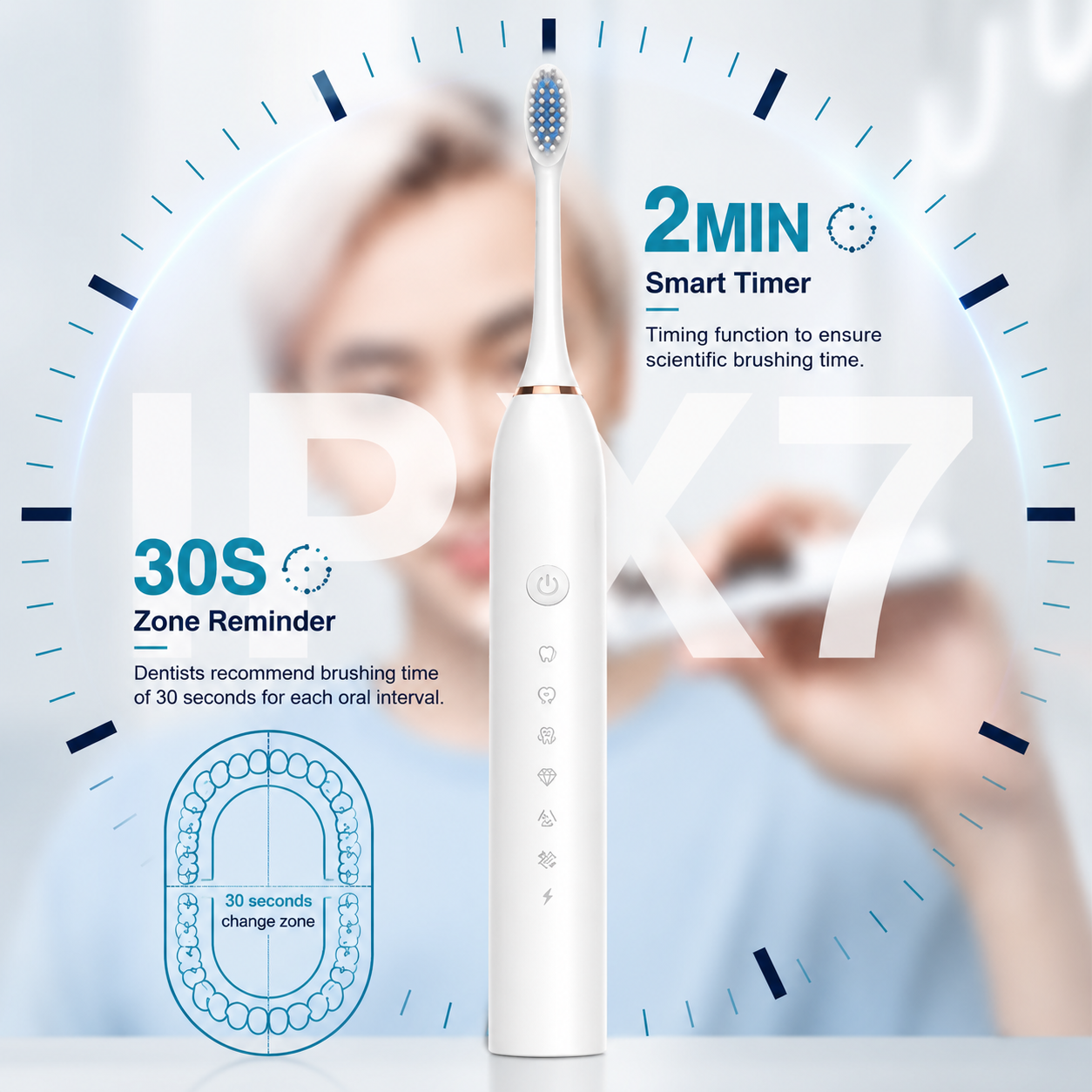 Ultrasonic Sonic Electric Toothbrush USB Charging Rechargeable Total Washable Electronic Whitening Teeth Brush for Oral Care