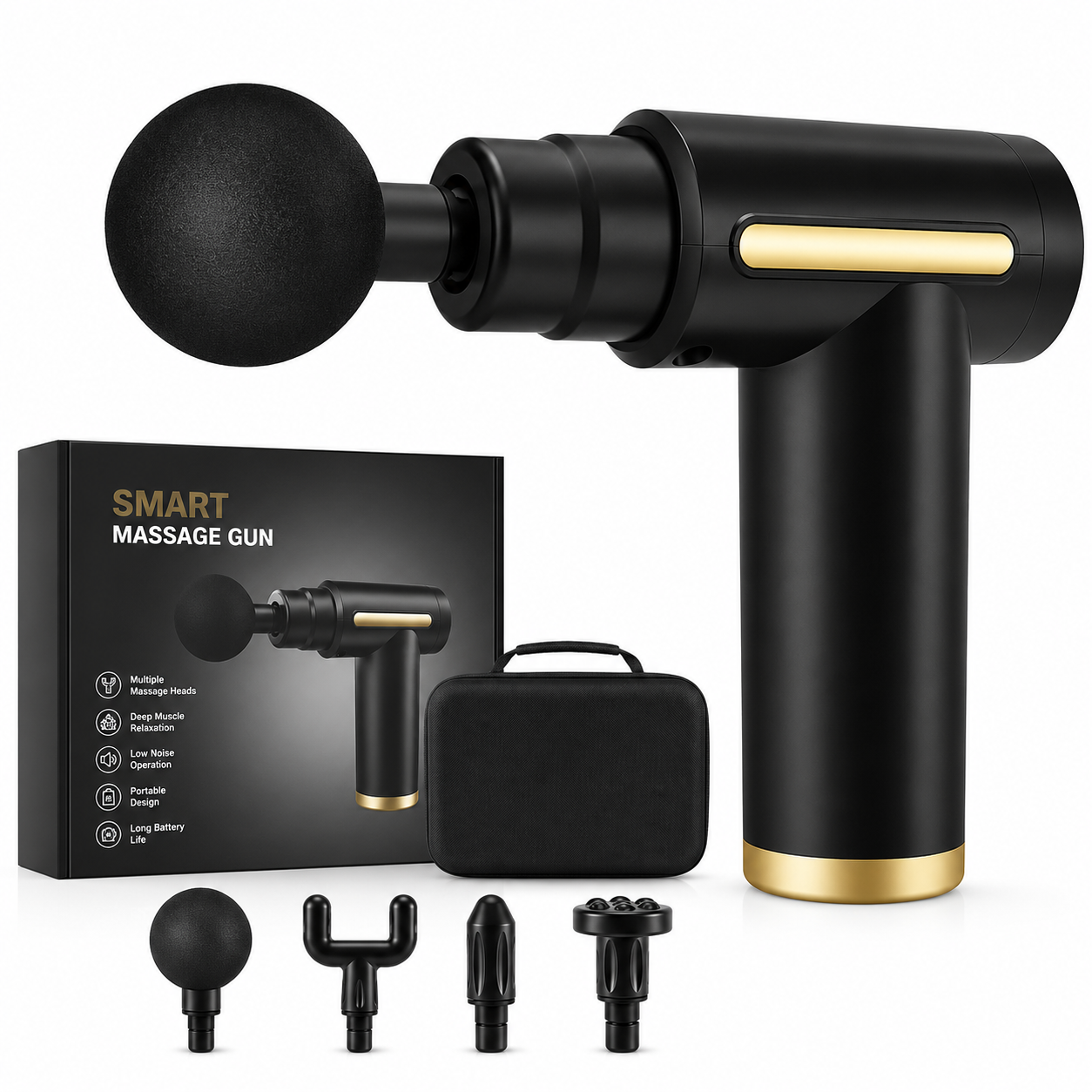 Professional Smart Percussion Massage Gun High-Intensity Deep Tissue Muscle Massager With 4 Interchangeable Heads
