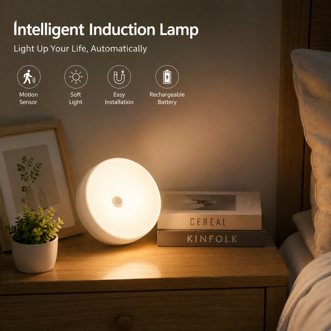 Intelligent Induction Lamp Smart Motion Sensor Rechargeable Wireless Night Light l Sensor With Button