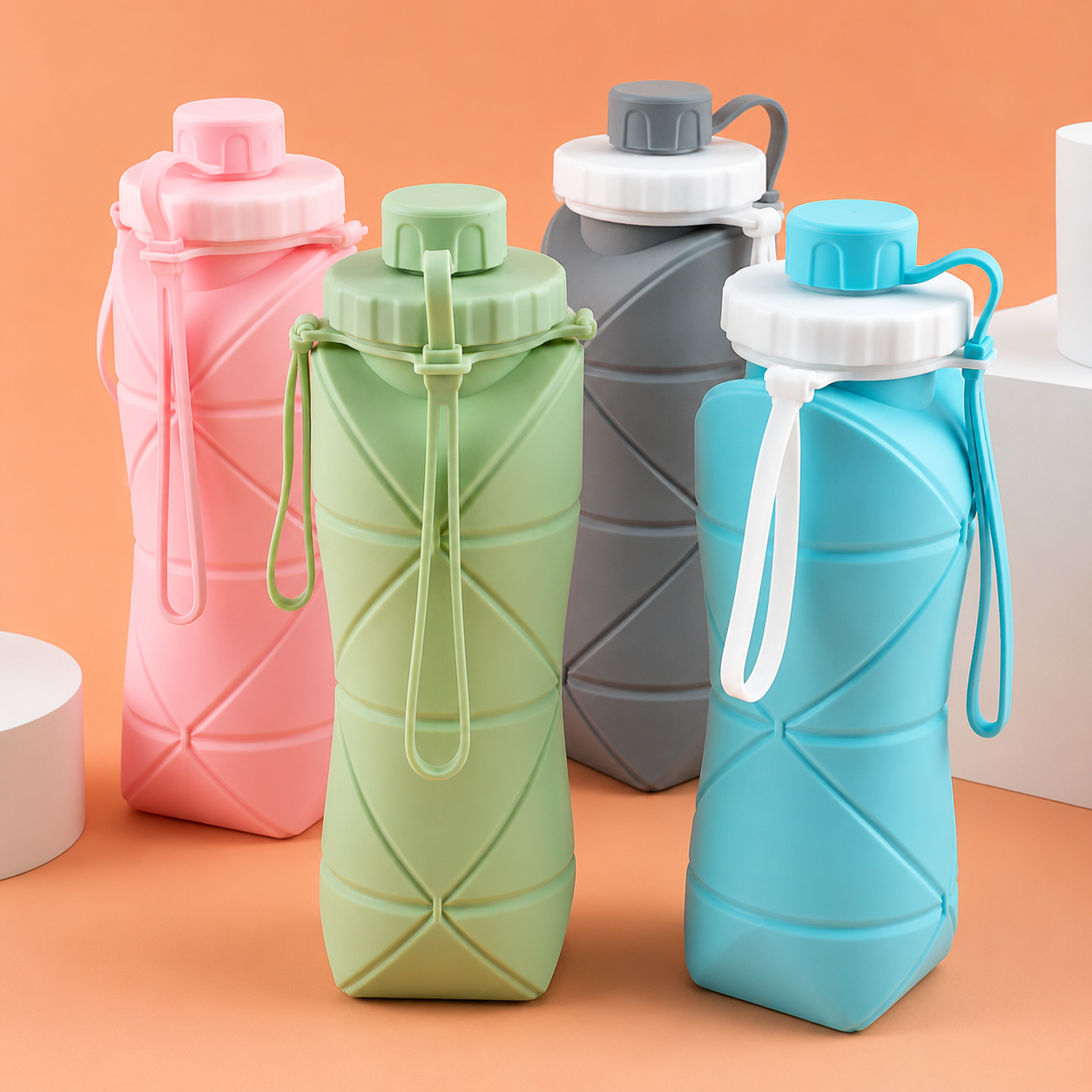 Silicone Folding Bottle | 600ML Silicon Foldable Bottle | Smart Travel Bottle Collapsible Design (Random Color)