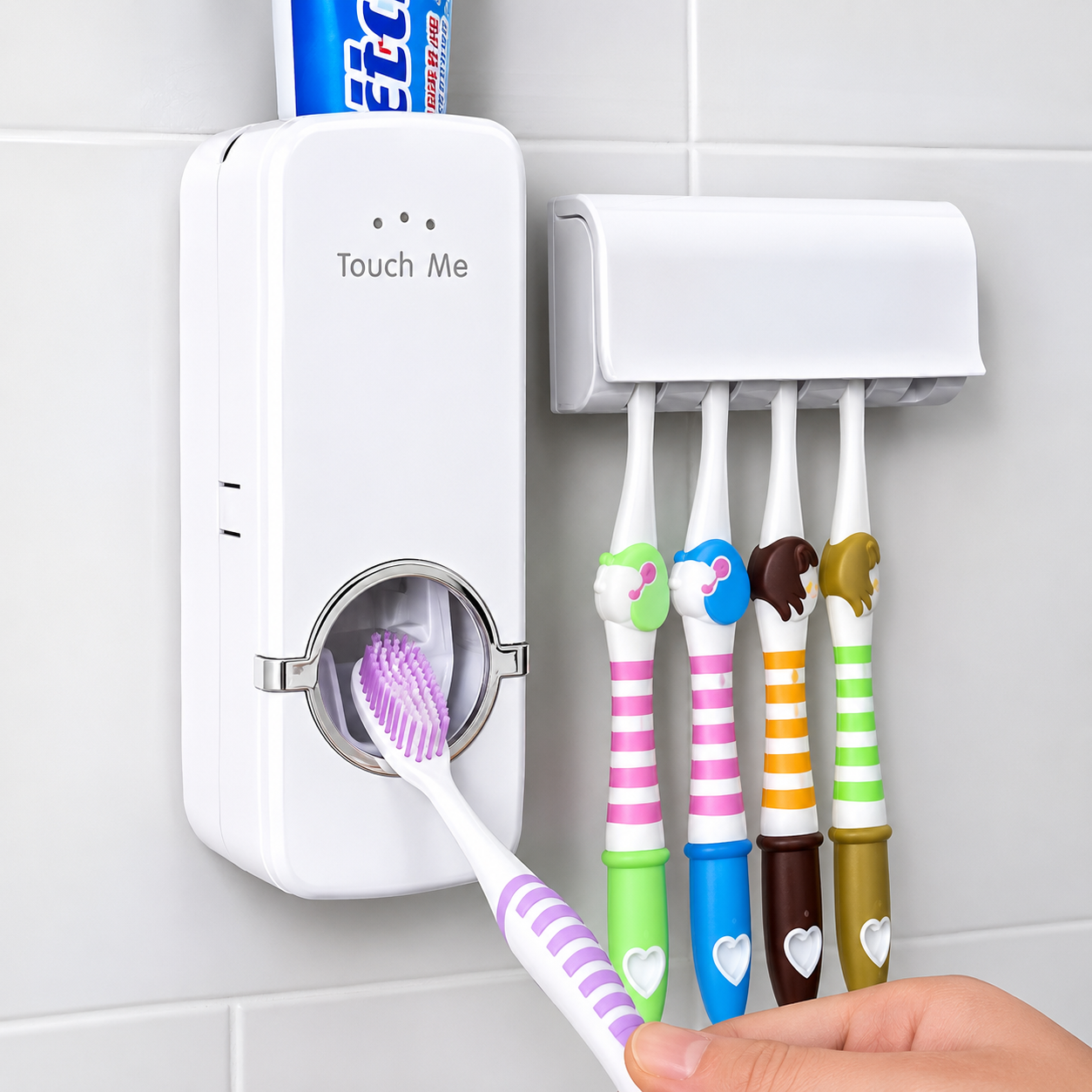Automatic Toothpaste Dispenser With Toothbrush Holder Easy Use Bathroom Accessory