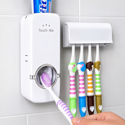 Automatic Toothpaste Dispenser With Toothbrush Holder Easy Use Bathroom Accessory